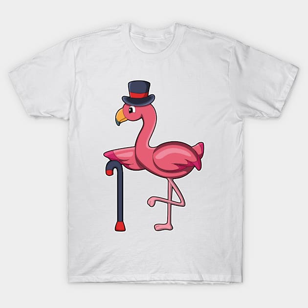 Flamingo as Pensioner with Walking stick & Hat T-Shirt by Markus Schnabel